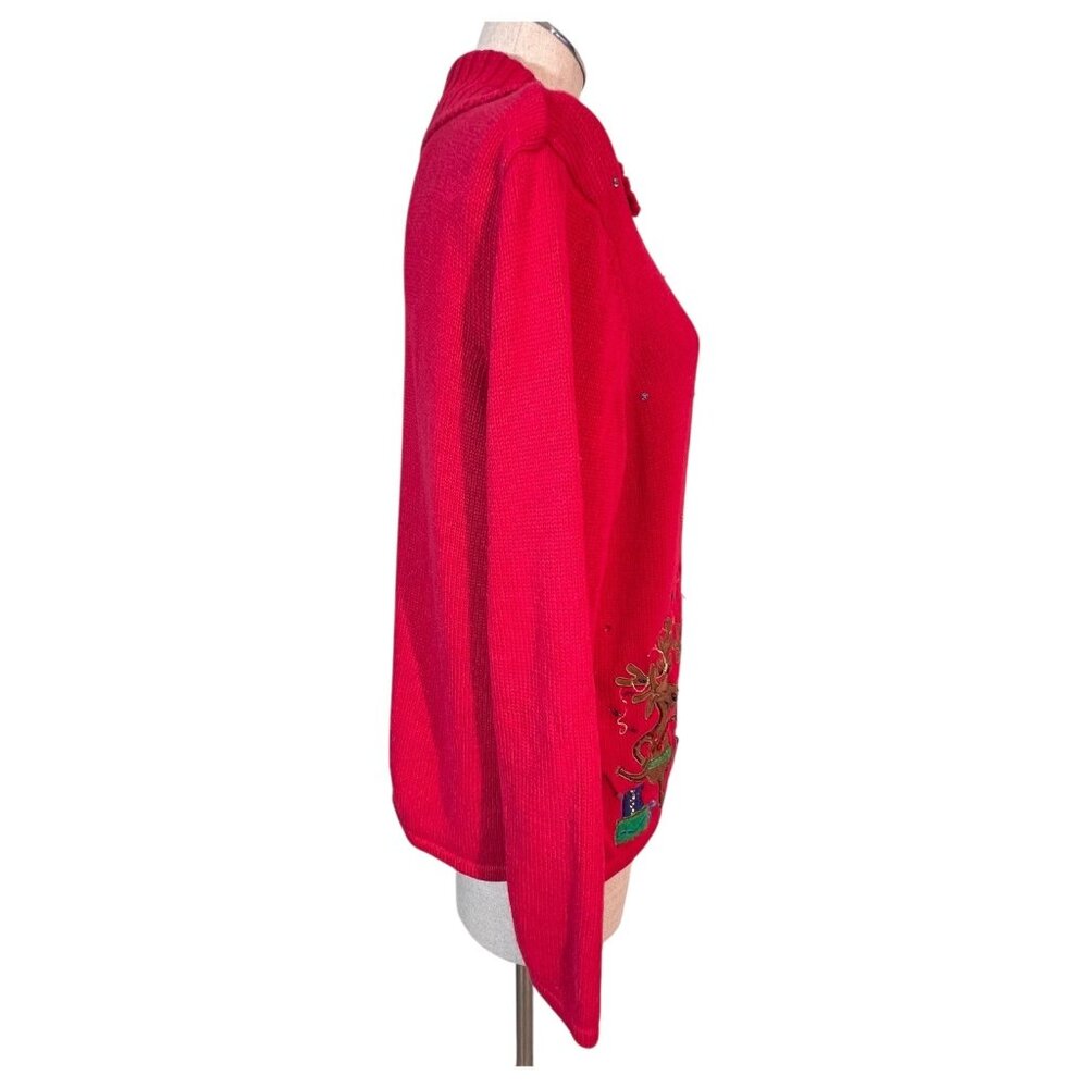 Tiara International Christmas Collection Red Reindeer Sweater Women Size L Zip - Picture 5 of 10